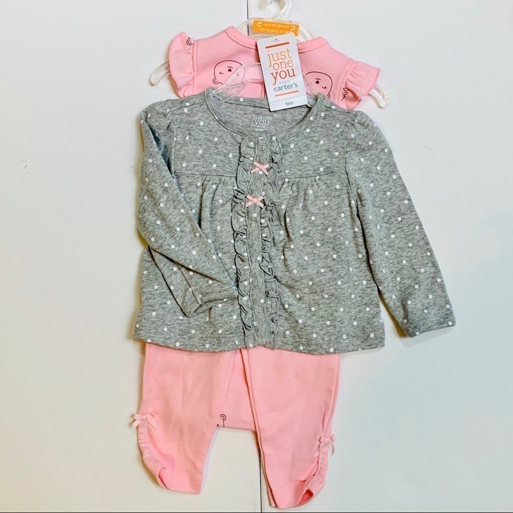 Carter’s || NWT 3 Piece Set Pink Gray Adorable Just One You 6 Months - Picture 2 of 5
